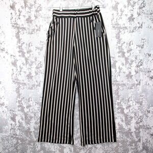 Robert Louis Womens Petite Small Black Tan Striped Wide Leg Pants BK7153P NWT